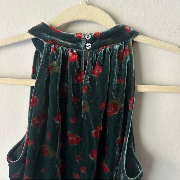 Ann Taylor LOFT Green Rose Print Velvet Halter Holiday Top Size XS - Picture 9 of 11